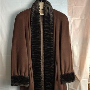 Coldwater Creek Brown Coat with Black Fur Trim